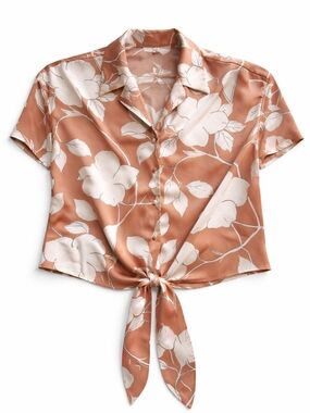 Rachel Zoe Rose-Tan Floral Tie-Front Blouse